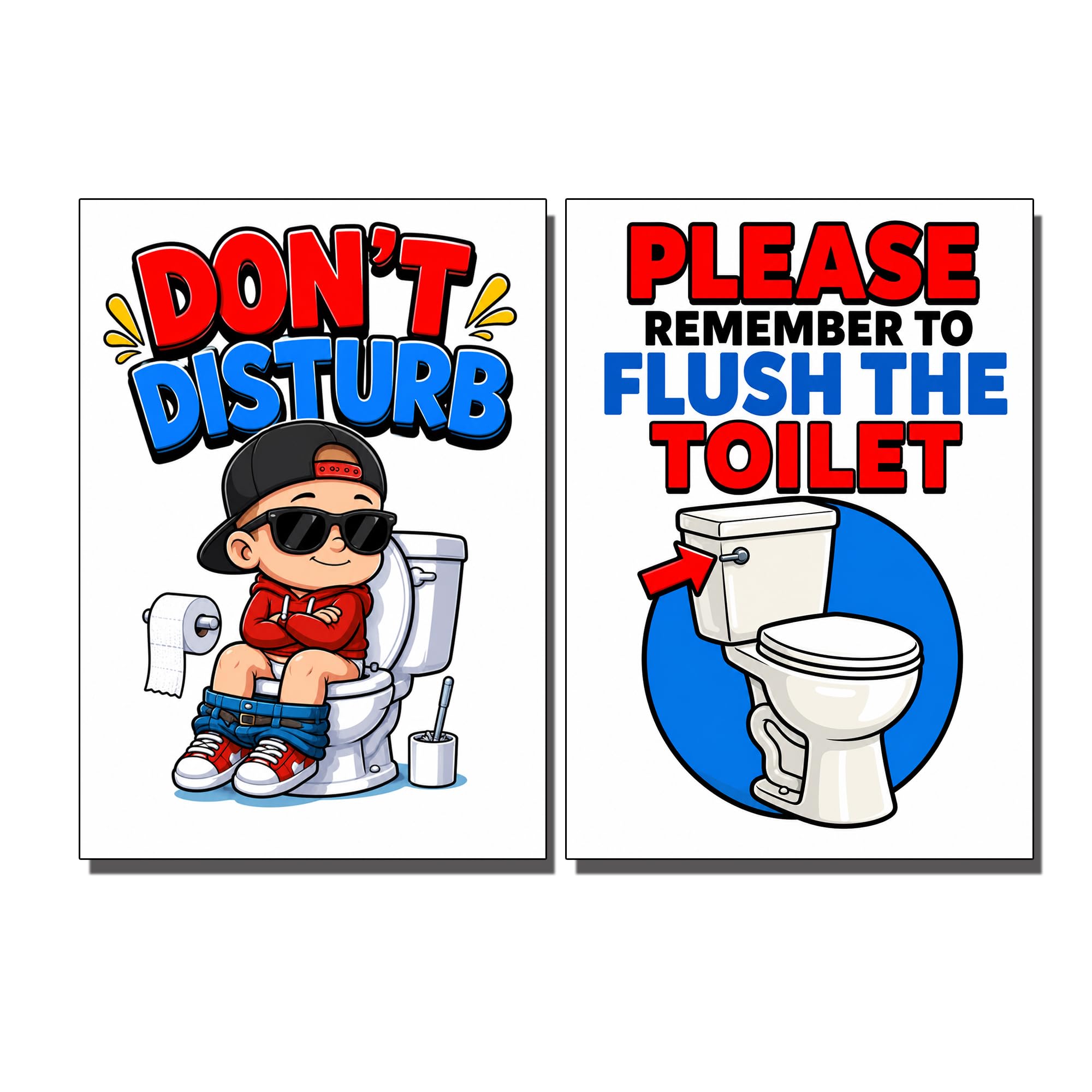 Funny Bathroom Door Sticker | Don't Disturb and Flush the Toilet | Water Resistant, Fade Resistant | Self Adhesive Vinyl Decal | A4 Size | Pack of 2 Design-image-31