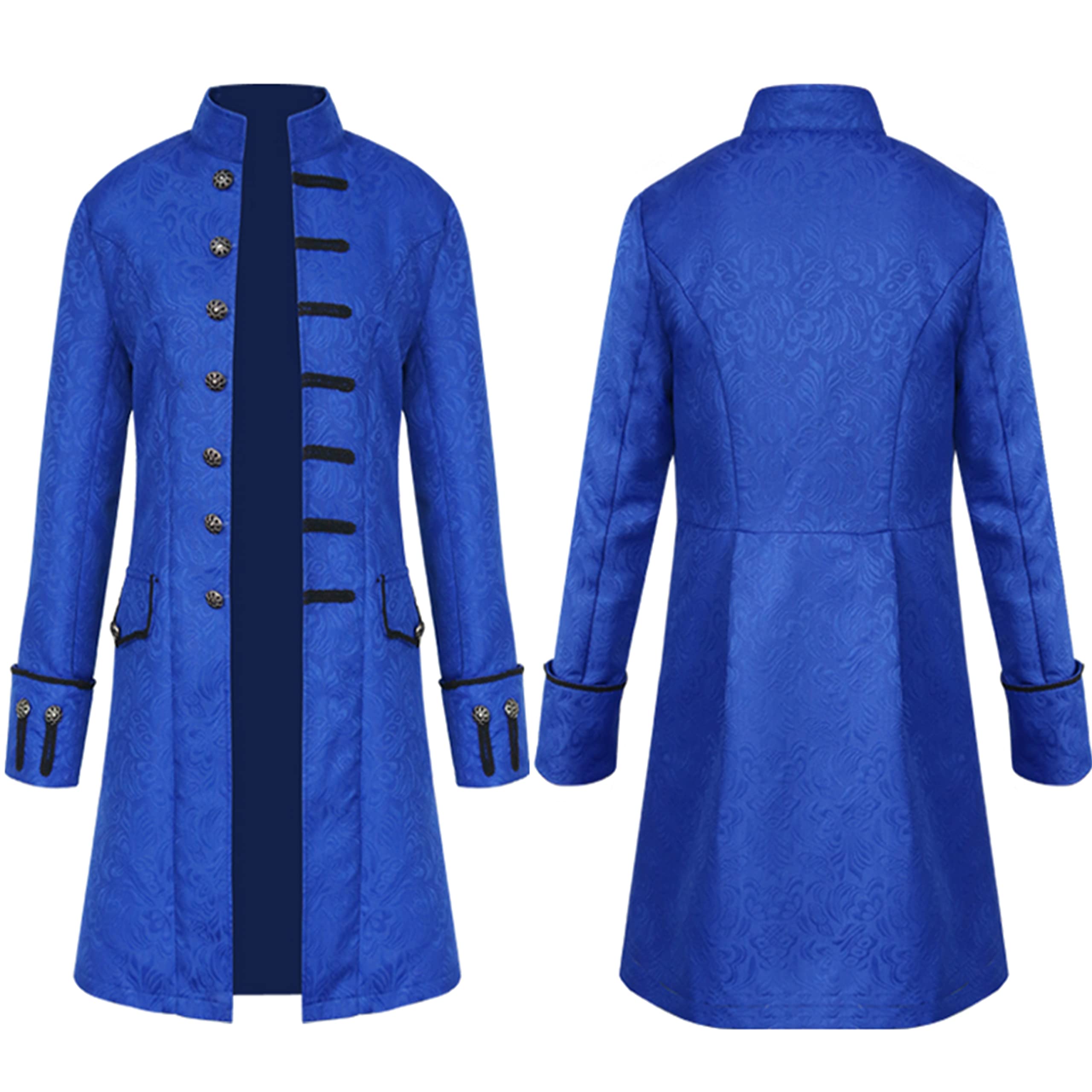 Crubelon Men's Steampunk Vintage Tailcoat Jacket Gothic Victorian Frock Coat Uniform Halloween Costume (Blue, M)