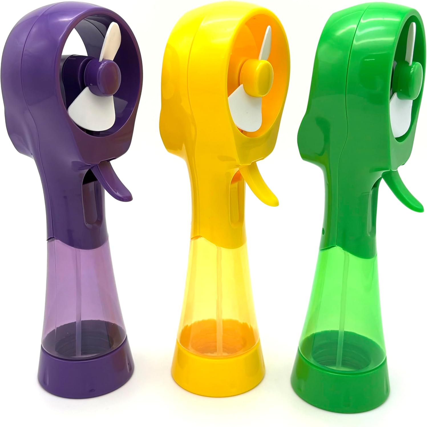 Water Misting Fan Handheld Battery Powered Portable Personal Cooling Fans for Travel, Beach, Camping (Yellow+Purple+Green)