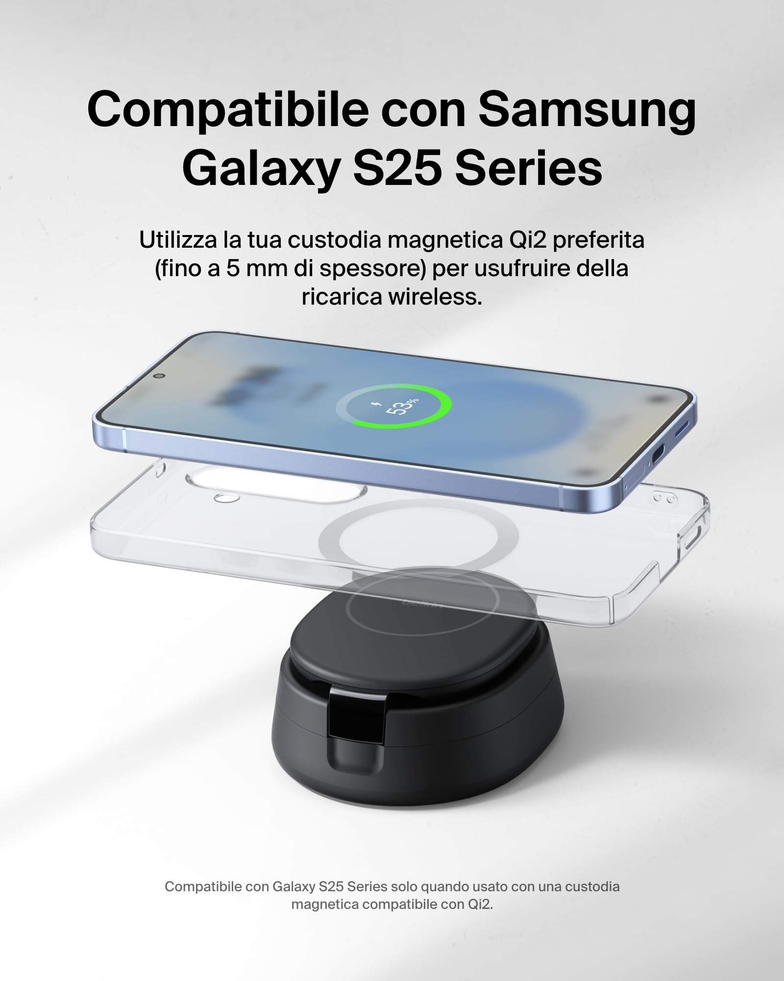 Belkin 2 in 1 Caricatore Wireless, Stazione di Ricarica Wireless 15 W, Caricatore Qi2 con MagSafe per iPhone 16 e AirPods, base piena antiscivolo, alimentatore da 30W - Nero