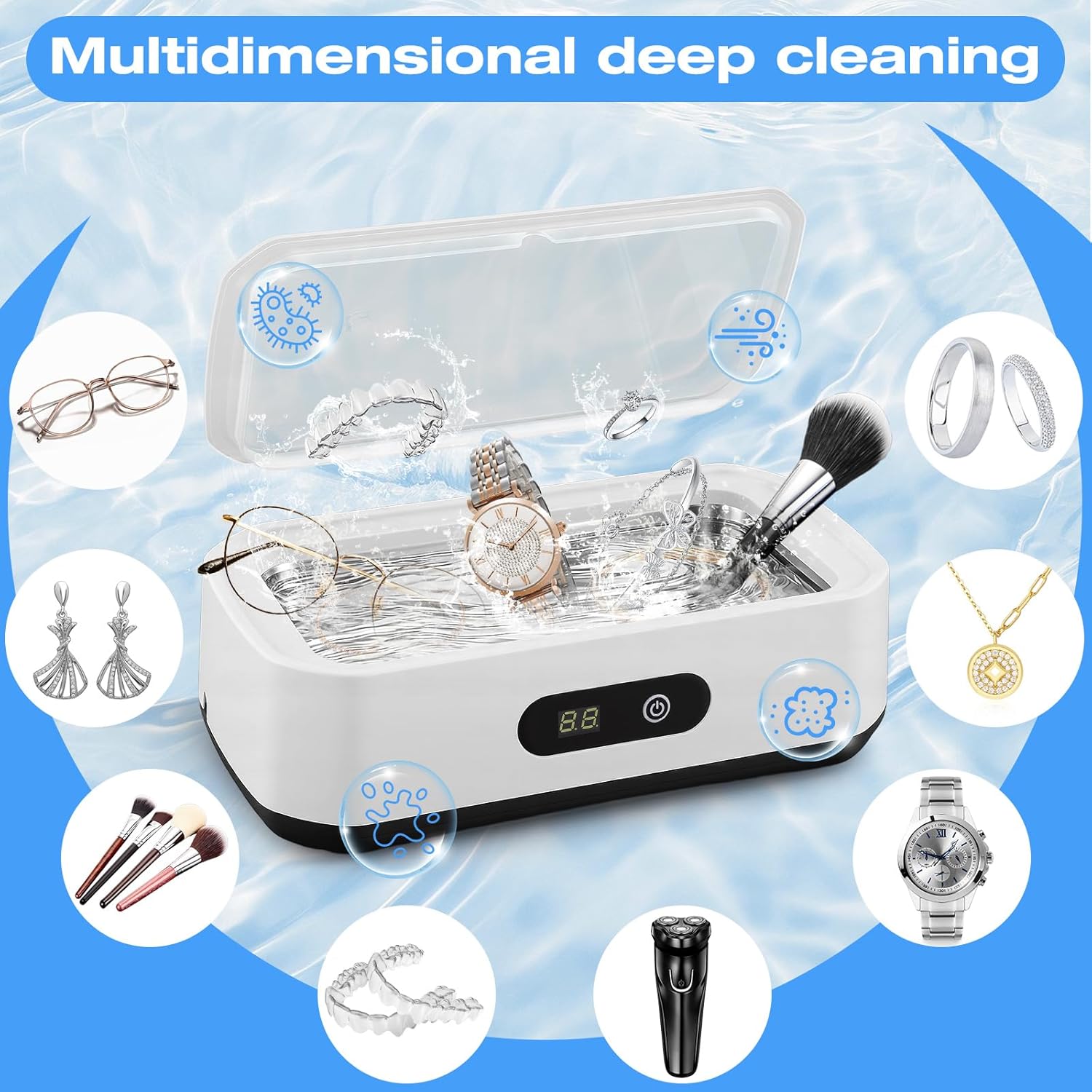 Ultrasonic Jewelry Cleaner, 48KHz Eyeglasses Cleaner Machine, Ultrasonic Cleaner Machine with Digital Timer and LED Display for Jewelry, Eyeglasses, Rings, Watch Strap