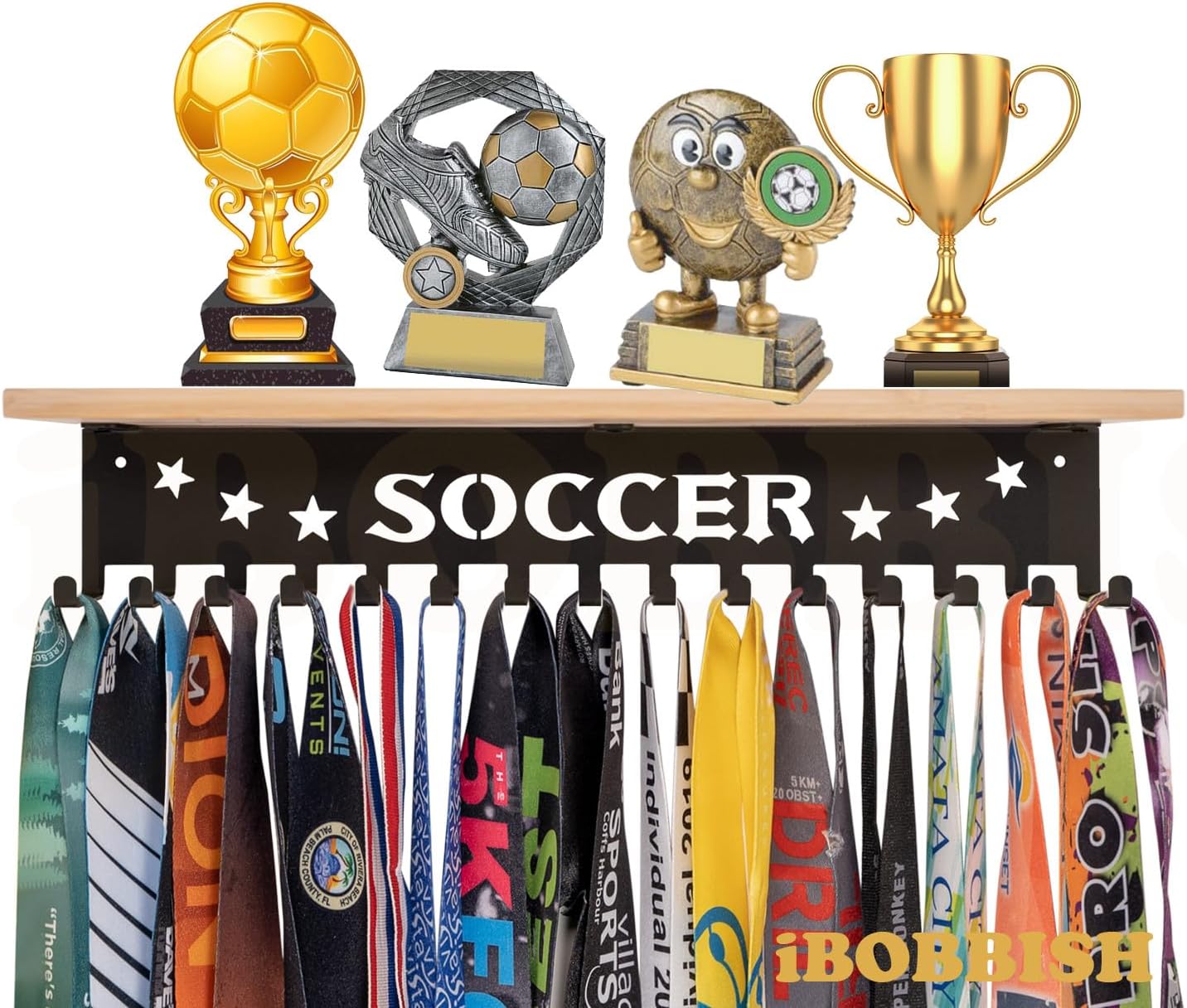 Soccer Trophy Shelf for Wall, Soccer Medal Hanger Display with Shelf