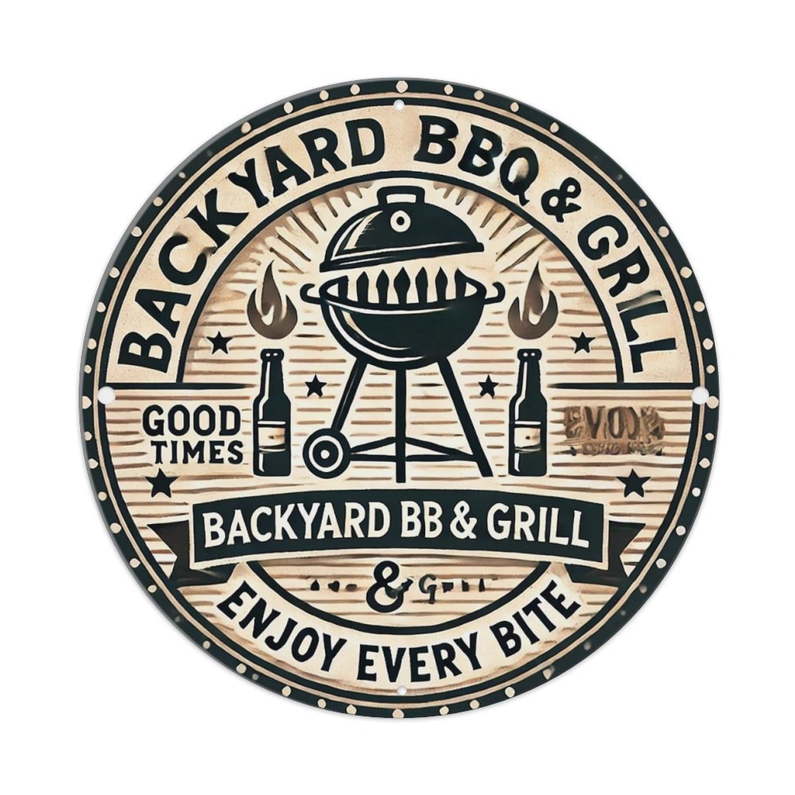 Jdyansheng Vintage Backyard Bbq And Grill Logo Tin Sign Metal Poster Metal Signs For Home Man Cave Bar Cafe Kitchen Laundry Room Wall Decorations 8X8 Inches