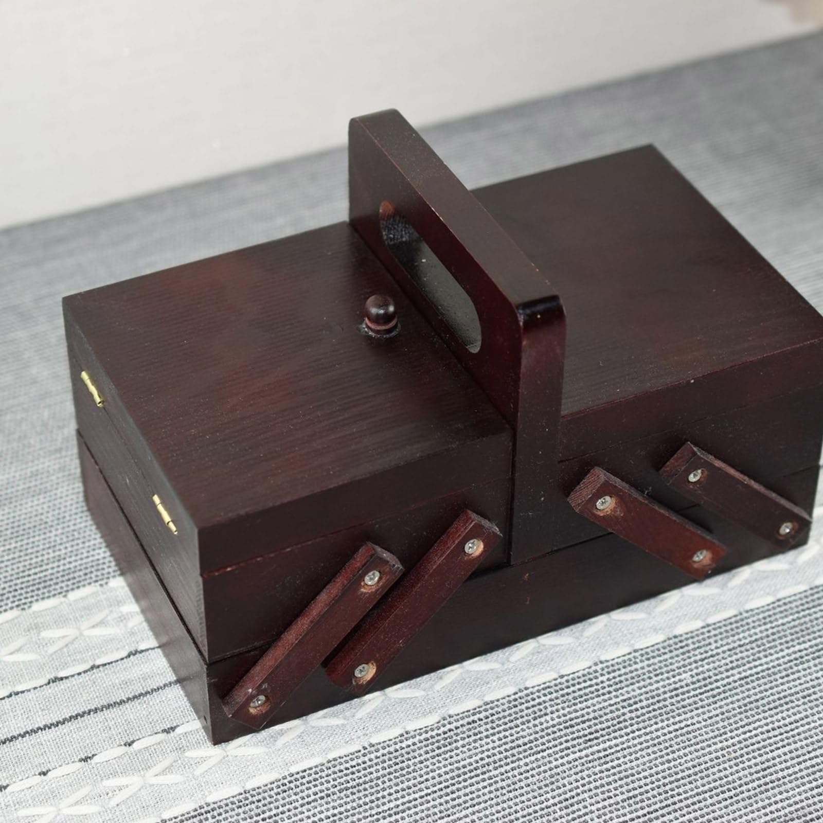 Caja organizadora de costura plegable de madera, caja de almacenamiento de herramientas de costura, organizadores de suministros de punto para bordar suministros de punto