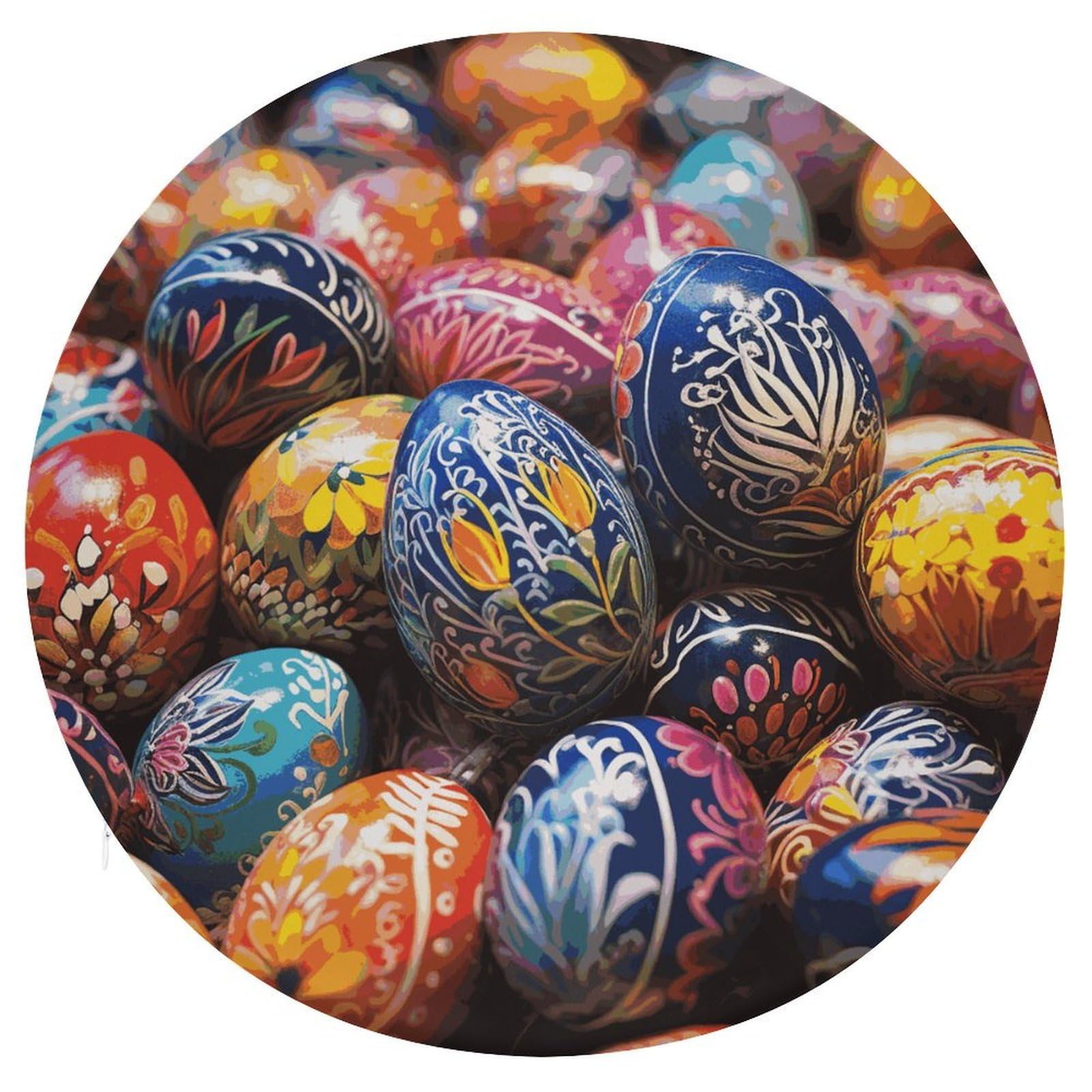 FekiLoot Colorful Hand Painted Easter Eggs Circle Cushion Memory Foam Chair Pad Soft Warm Floor Cushions Reversible Seat Cushion Pads with Zipper for Indoor Outdoor Kitchen Dining Office