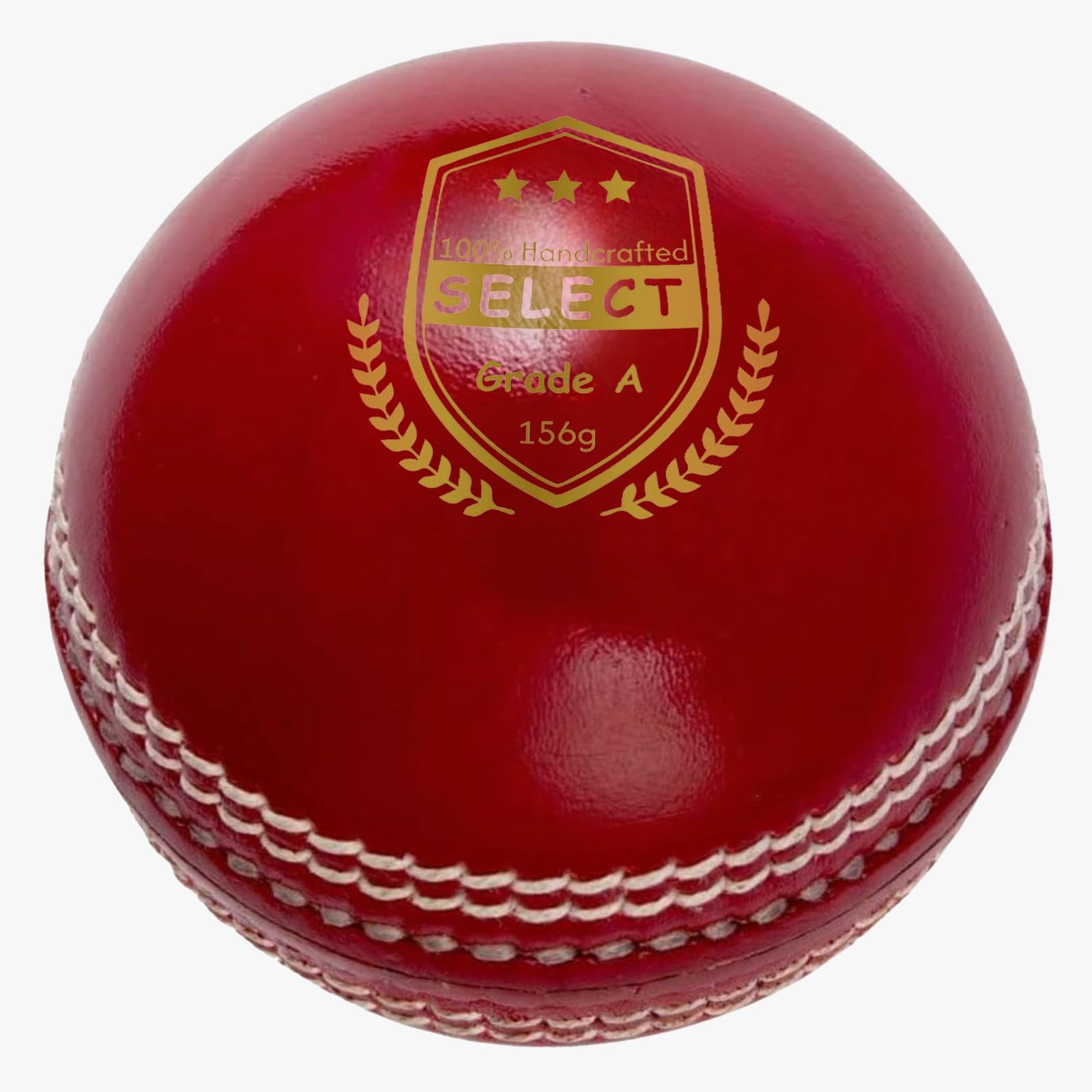 ONEGlobal Select Leather Cricket Ball | 100% Handcrafted, 156g - 5.5oz, 4-Piece Construction | Ideal for T20, Net Practice, Training etc. (Red, 1 Pack)