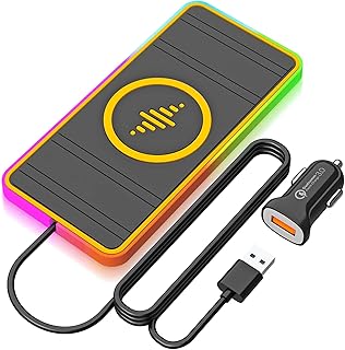 Wireless Charger for Car, RGB LED 15W Car Wireless Charger Pad for iPhone 14 13 12 11 Mini Pro Max, Wireless Charging Pad for Car, for Samsung Galaxy S22/S22+/S22 Ultra/S21/S20/S10/Note20/Note10