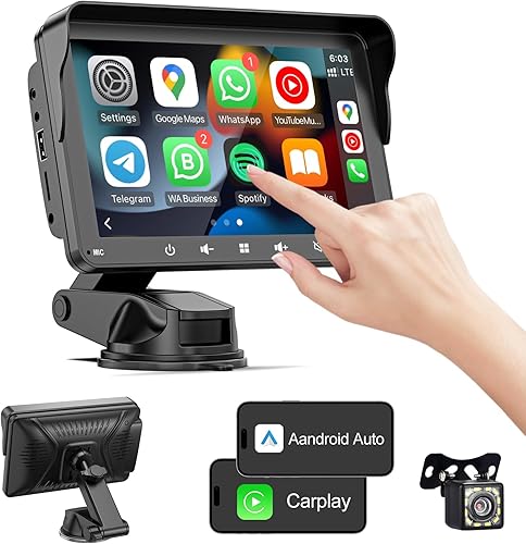 Portable Wireless Apple Carplay & Android Auto Car Stereo with Voice Control,7 Inch Touch Screen Double Din Stereo with Bluetooth, Multimedia