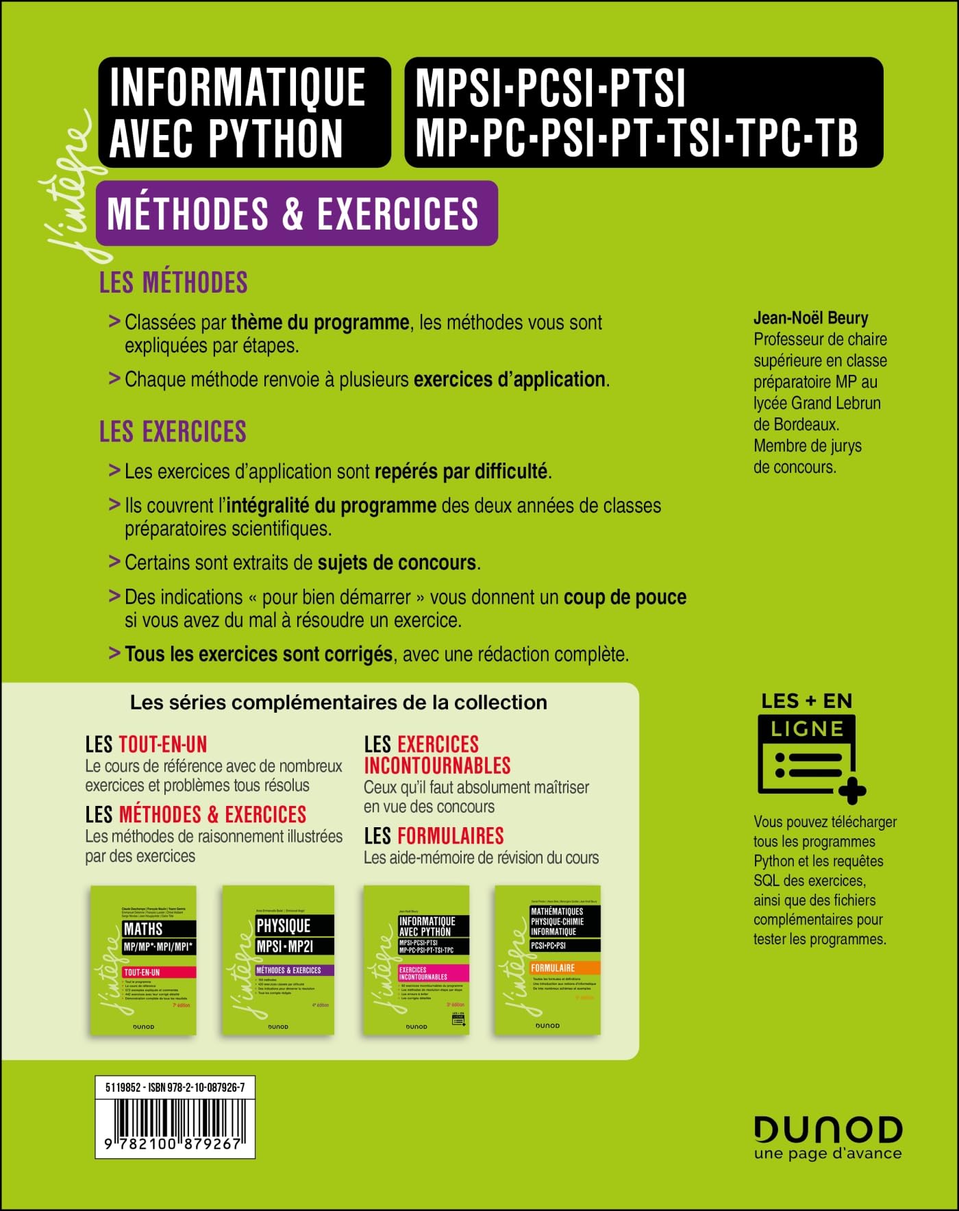 Informatique avec Python - Méthodes et exercices - MPSI-PCSI-PTSI-MP-PC-PSI-PT-TSI-TPC-TB - 3e éd.