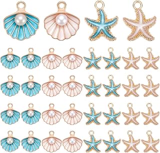 [UNICRAFTALE] 40個 4 スタイル エナメル 貝殻 チャーム 15.5mm 金属 貝殻 ペンダント 海 動物 海洋 ヒトデ チャーム DIY 夏 ネックレス ブレスレット イヤリング ジュエリー 製作
