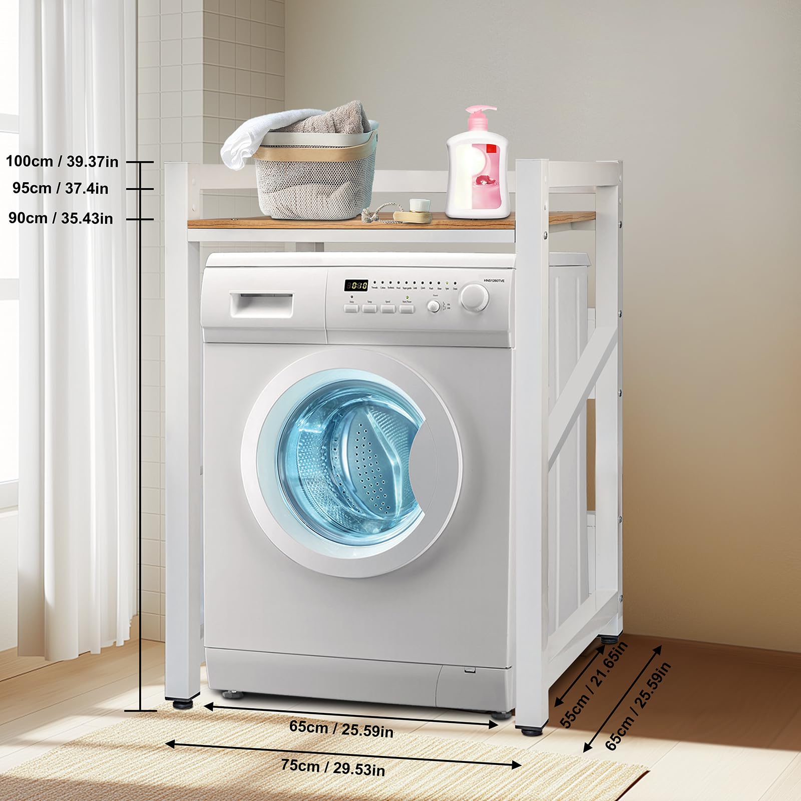 JXZ Supporto Lavatrice Asciugatrice, 3 Regolabili in Altezza, Kit Impilabile per Lavatrice e Asciugatrice, Capacità Portante 300kg per Bagno, Lavanderia (Noce chiaro)