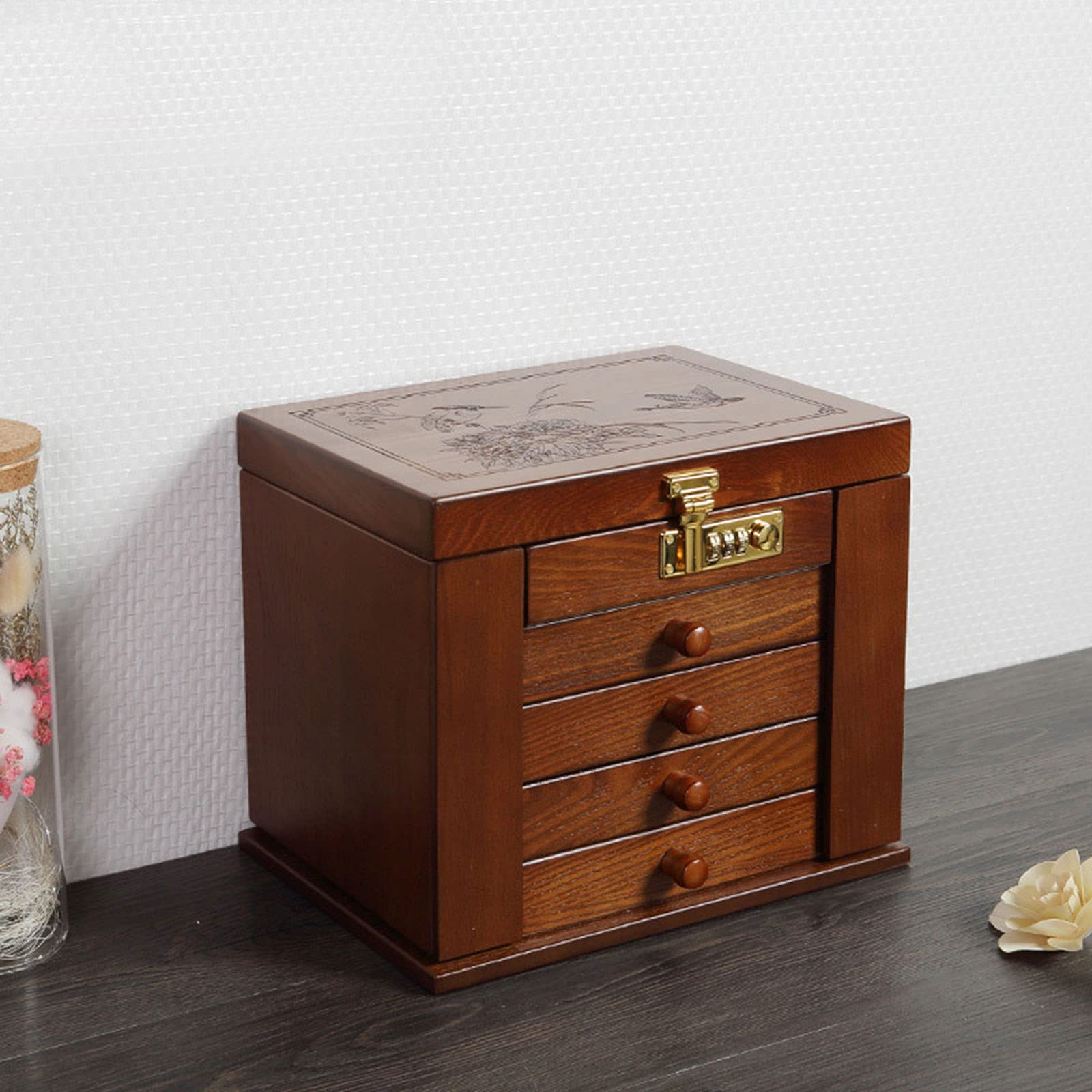 5 Schichten+2 Ausklappbare Schmuckschrank Schatulle Aus Holz GroßE SchmuckkäStchen Schmuckkasten Schmuck AbschließBare Koffer Schaukasten Vitrine Lade Schmuckbox Gift Antike Mit Zahlenschloss Spiegel