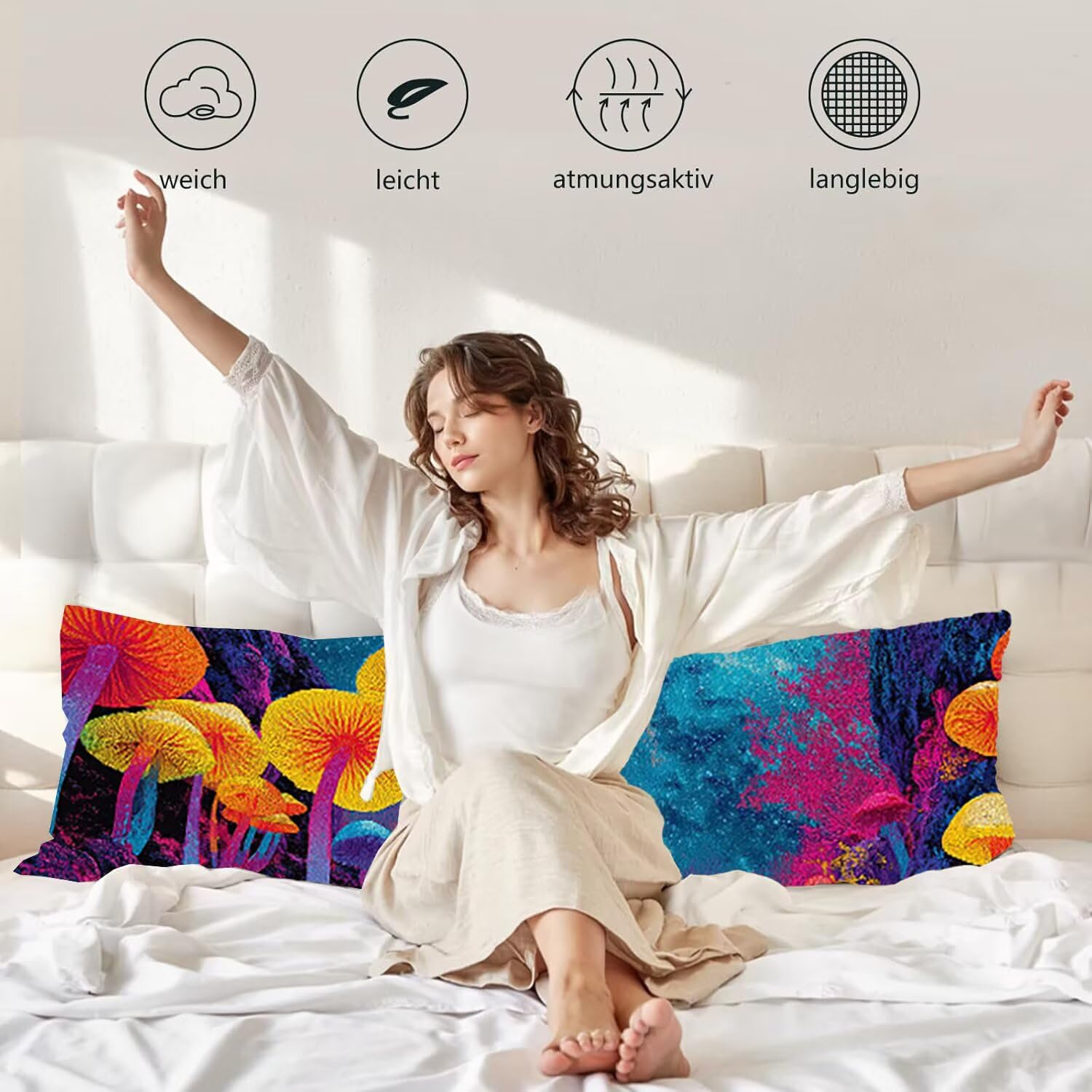 Psychodeliczna poszewka na poduszkę na ciało grzyby, poszewka na poduszkę na długi wałek 60 x 180 cm, z zamkiem błyskawicznym Aksamitna poszewka na poduszkę Idealne poduszki ciążowe i karmiące y-625