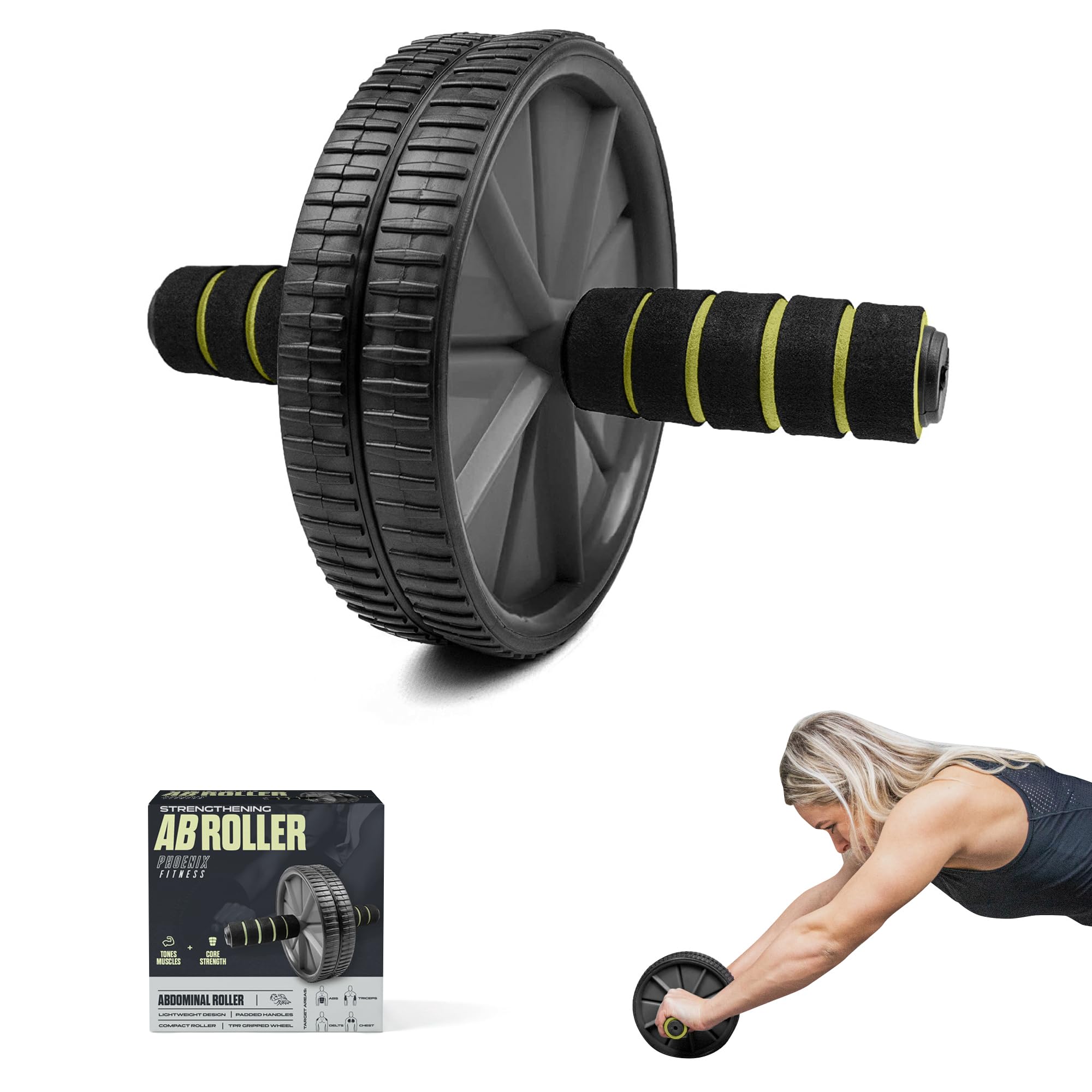 Phoenix Fitness Ab Roller - Abdominal Wheel for Ab Exercise & Core Workout for Men and Women at Home & Gym - Black, Pink or Orange (Black)