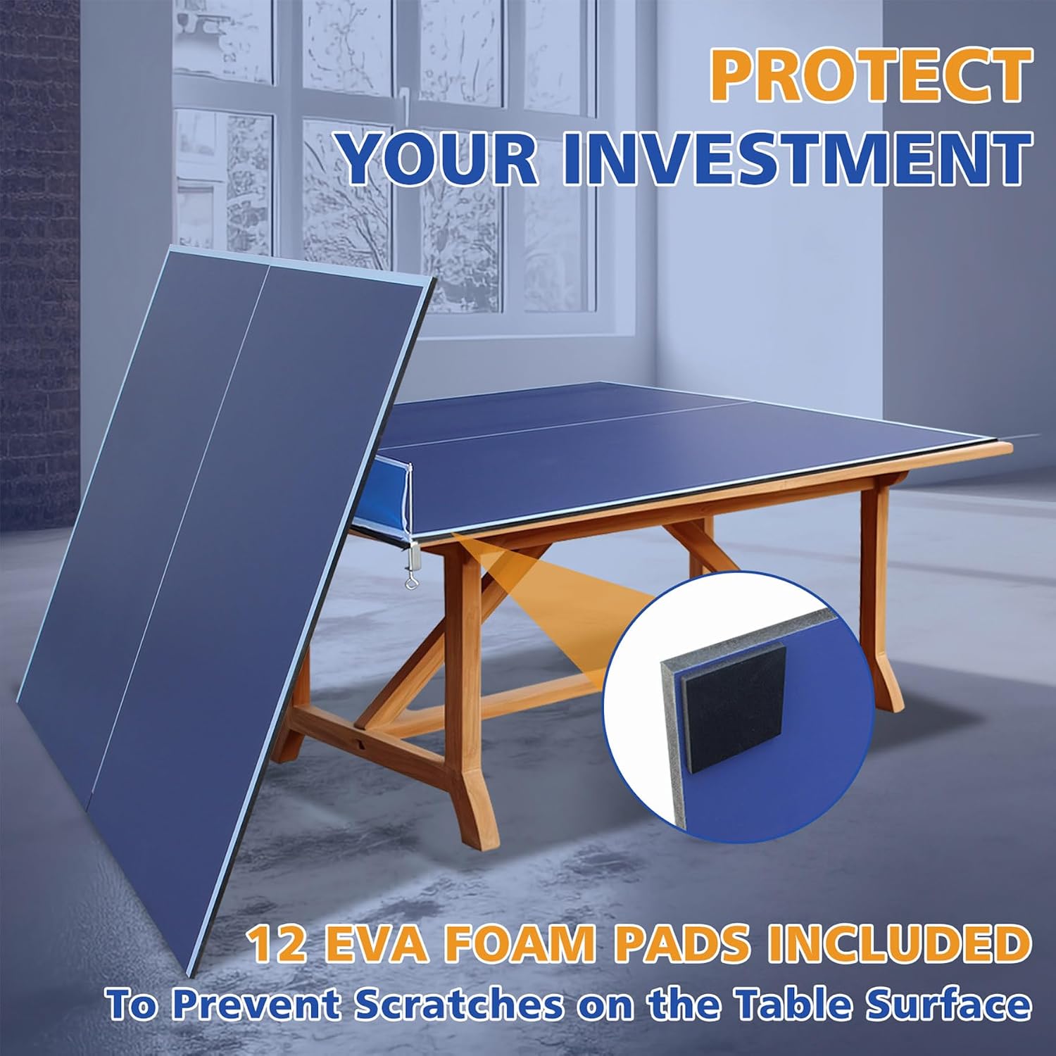 7 * 4ft Portable Ping Pong Table Top, Foldable Ping Pong Table Topper for Pool Table with Net & Premium Foam Padding