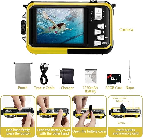 Miniatura 7 de YISENCE 4K Waterproof Camera 11FT Underwater Camera with 32GB Card 48MP Autofocus Selfie Dual-Screen Underwater Cameras for Snorkeling, Waterproof