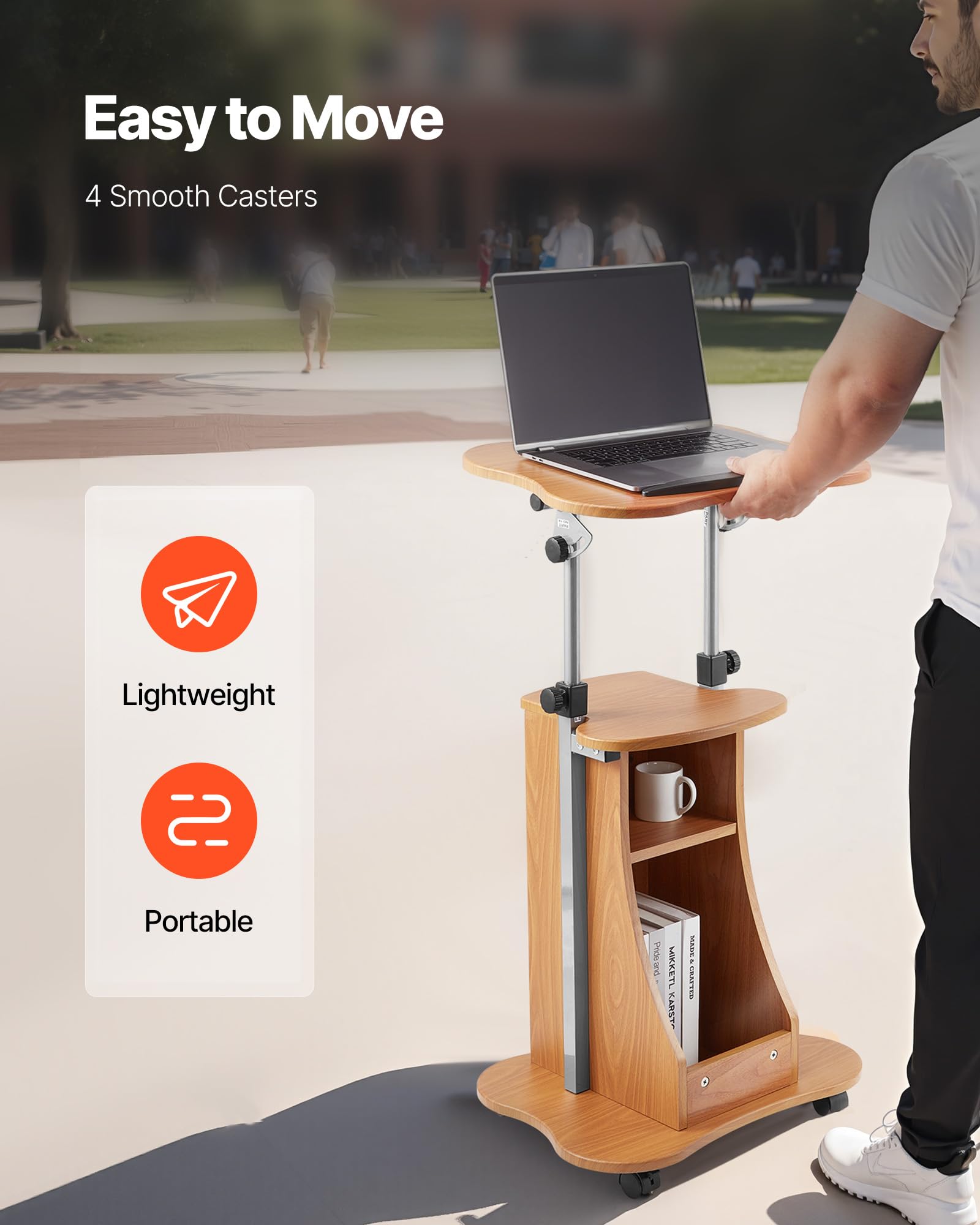 VEVOR Supporto per Podio, Capacità di Peso 10 kg Podio per Conferenze con Ruote Bloccabili, Ampia Superficie di Lettura e Vano Portaoggetti Aperto, Altezza e Angolazione Regolabili, per Discorsi
