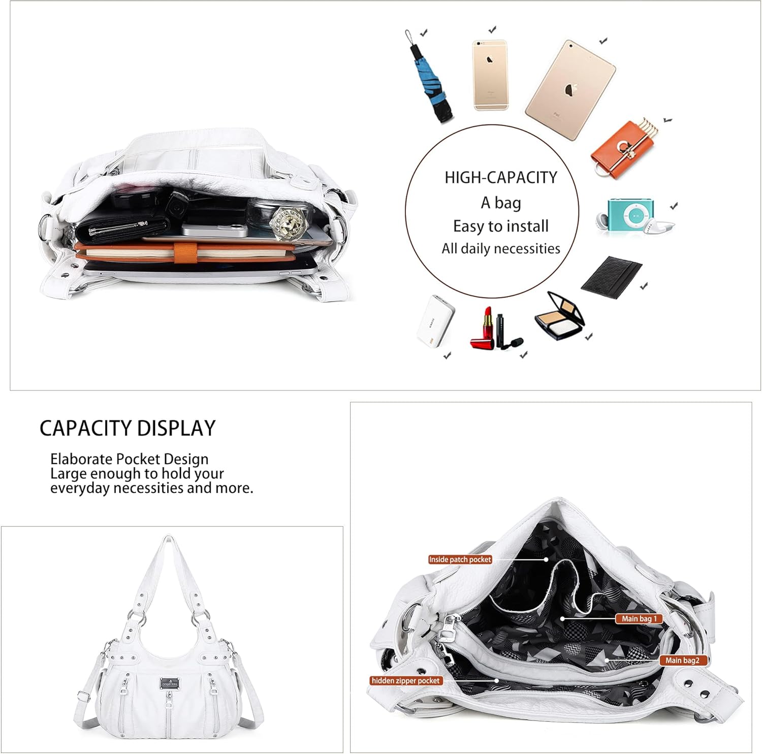 Angel Kiss Large Purses and Handbags for Women Washed Faux Leather Crossbody Hobo Satchel Shoulder Handbag Tote Purse - Image 4