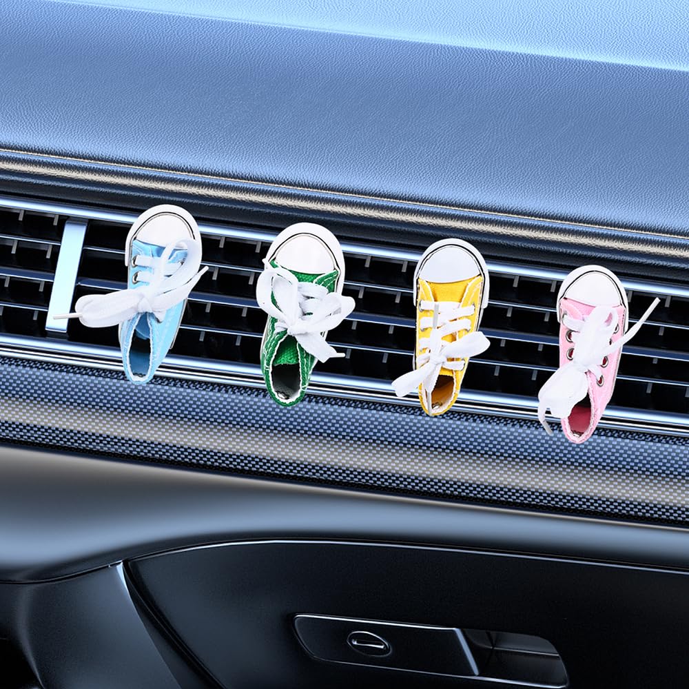 Paquete de 4 ambientadores para coche, bonitos zapatos, ambientadores de clip de ventilación de coche con 4 piezas de pastillas de aromas reutilizables, accesorios de coche para mujeres/hombres