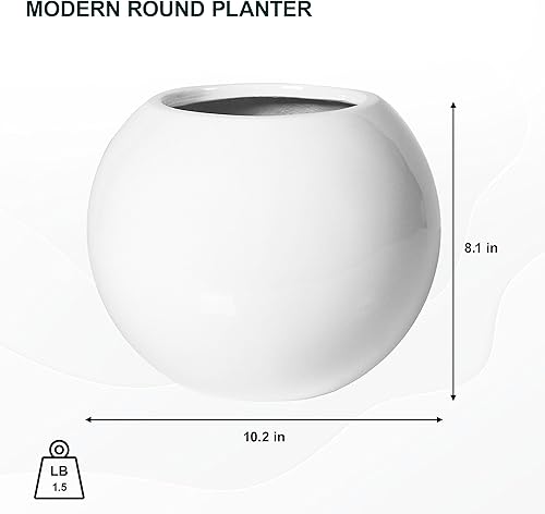 Miniatura 2 de Beth - Macetero redondo de fibra extra pequeña para interiores y exteriores, 10.2 pulgadas de diámetro, color blanco platino