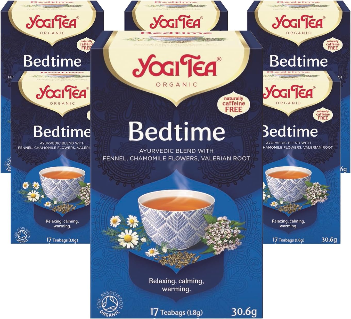 Bedtime, Organic Herbal Tea, Naturally Caffeine Free, Blend of Fennel, Chamomile Flowers and Valerian Root, 6 Packs x 17 Tea Bags (102 Teabags Total)