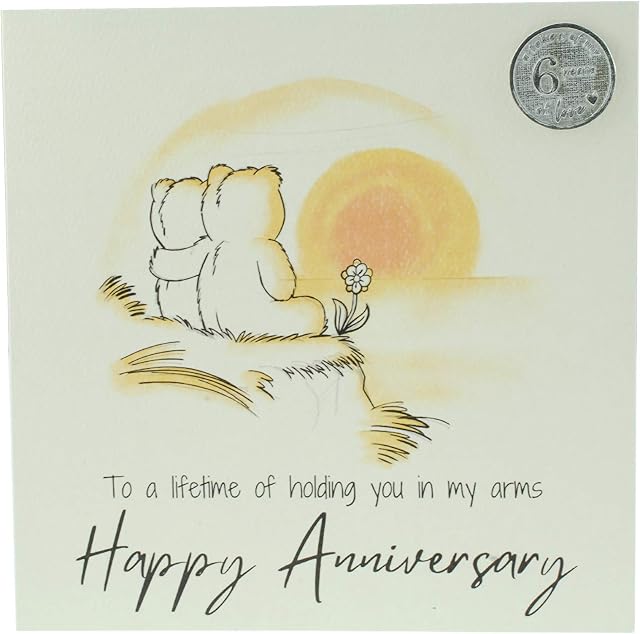 Cute 6 Year Anniversary Card, Sunset Bears  Free Metal 6th Anniversary Love Token Gift (gc-annisunset06)