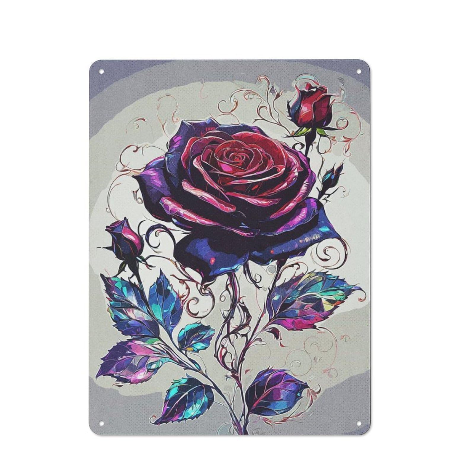 Junmoney Rose Fantasy Rustic Metal Plaque 40X30cm For Hobby Room Or Studio, For Vintage Wall Decor Fans, For Garage And Workshop Walls