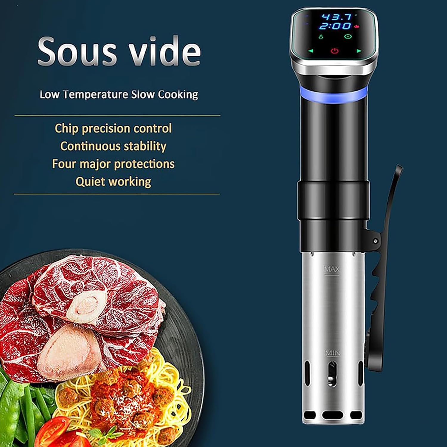 Sous-Vide Machine Immersion Circulator, 1100W Sous Vide Culinary Precision Cooker with Digital Display and 4 Protection, Temperature 25-95℃ & Timer Control, for Steaks, Chicken