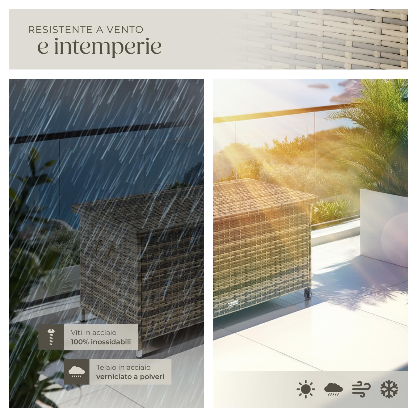 tectake Box Contenitore da Esterno Acciaio Polyrattan 120x55x61,5cm 270 L