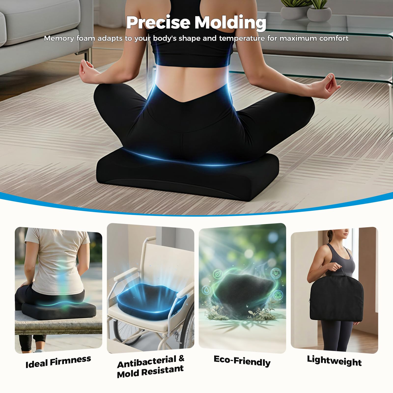 Tsumbay Firm Support Coccyx Cushion for Office Chair - Orthopedic Memory Foam XL Size 18 5 x16 5 — view 2