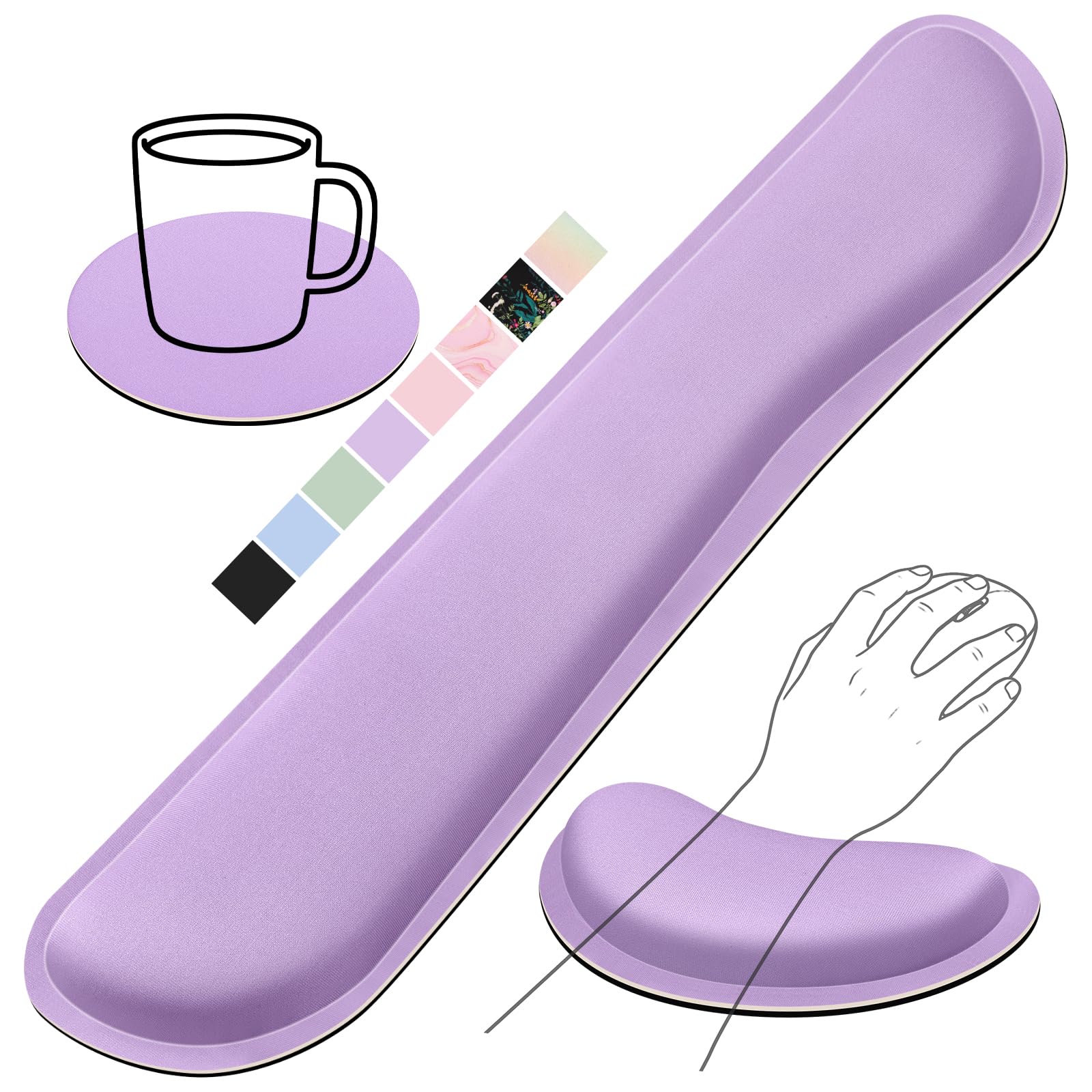 Retuhapy Keyboard Wrist Rest Set, Gel Memory Foam, 3-Piece, Purple