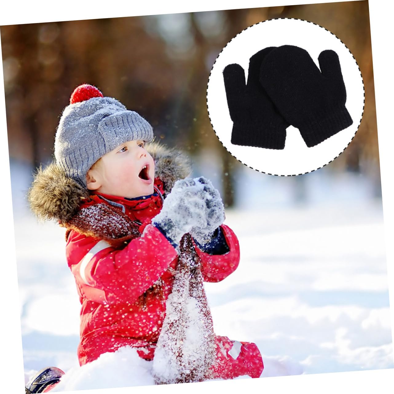 5pairs Boys Girls Winter Gloves Knitted Full Finger Mittens Heat Retaining Gloves Blue for Boys and Girls Newborn to