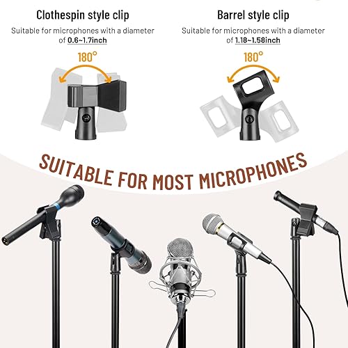 Miniatura 4 de CAHAYA Soporte de micrófono trípode de doble uso con brazo extensible y pie para micrófono portátil con bolsa de transporte y 2 clips para micrófono