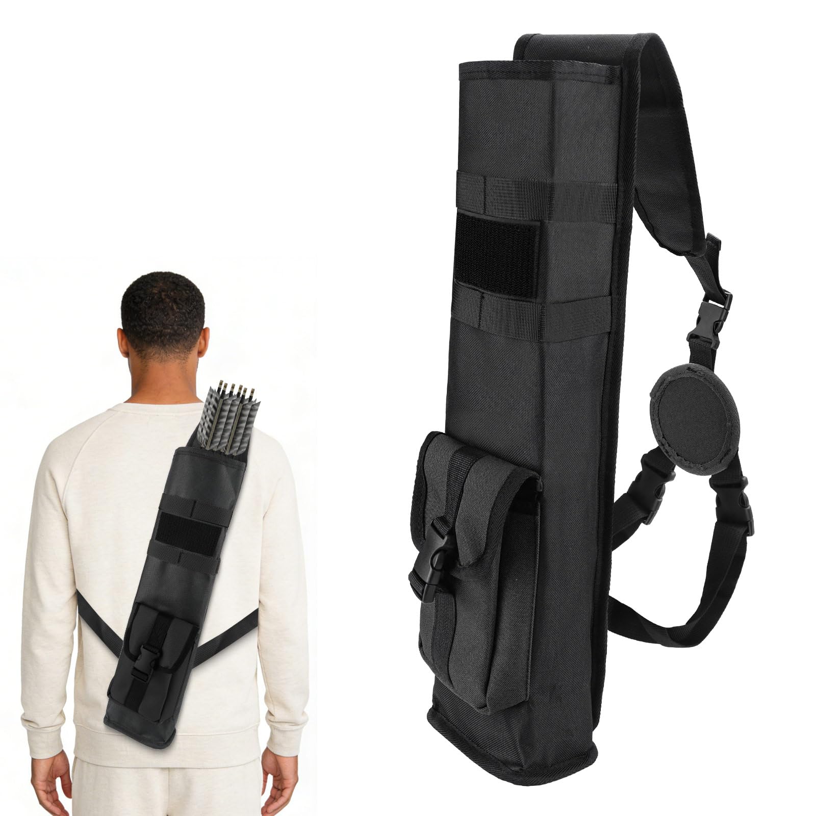 Archery Lightweight Quiver Back Arrow , Multi-Functional Arrow Holder Bag, Tactical Arrow Case with Adjustable Strap for Compound and Recurve Bows, Hip and Back Use for Target Shooting Hunting (Black)