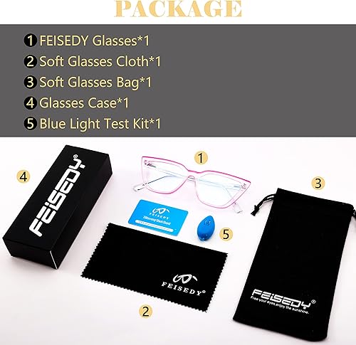 Miniatura 5 de FEISEDY Gafas de computadora cuadradas transparentes con bloqueo de luz azul para mujer, diseño de ojo de gato, antifatiga ocular B2353