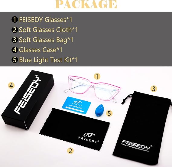 FEISEDY Women Cat Eye Blue Light Blocking Glasse Frame Fake Nerd Clear Square Computer Eyewear Anti Eyestrain B2353