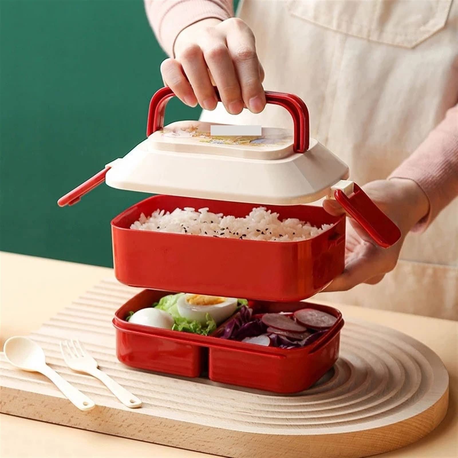 Scatole per il pranzo Contenitori per alimenti, Lunch box for adulti Lunch Box Microonde Bento Box for studenti della scuola Contenitore termico portatile for insalata e frutta con posate Lunchbox(1.5
