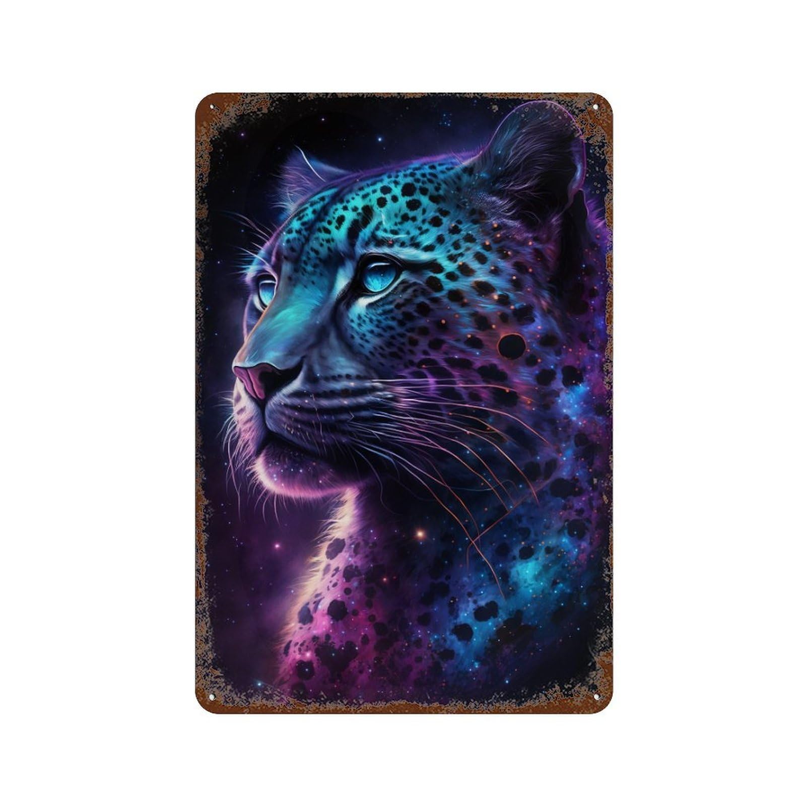 Glowing Leopard Art Print-1 Weathered Tin Sign 11.8"x7.9", Retro Wall Decor for Pub, Kitchen And Man Cave Decor