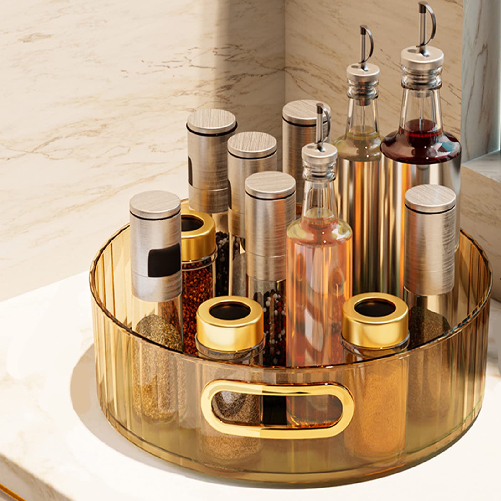 360 ° Rotating Perfume Tray, Kitchen Spice Rack Turntable, Acrylic Round Makeup Display Case, Makeup Countertop Organizer and Storage for Kitchen, Bathroom, Bedroom, Living Room (B)