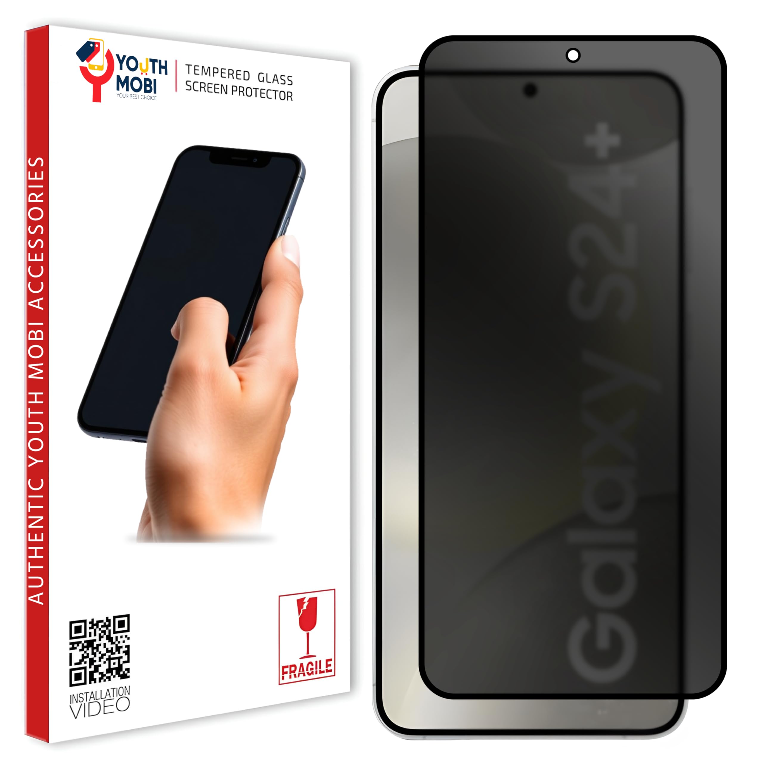 Privacy Matte Tempered Glass Screen Protector Compatible for Samsung Galaxy S24 Plus (Black) with Edge to Edge Full Screen Coverage and Easy Installation Kit-image-27