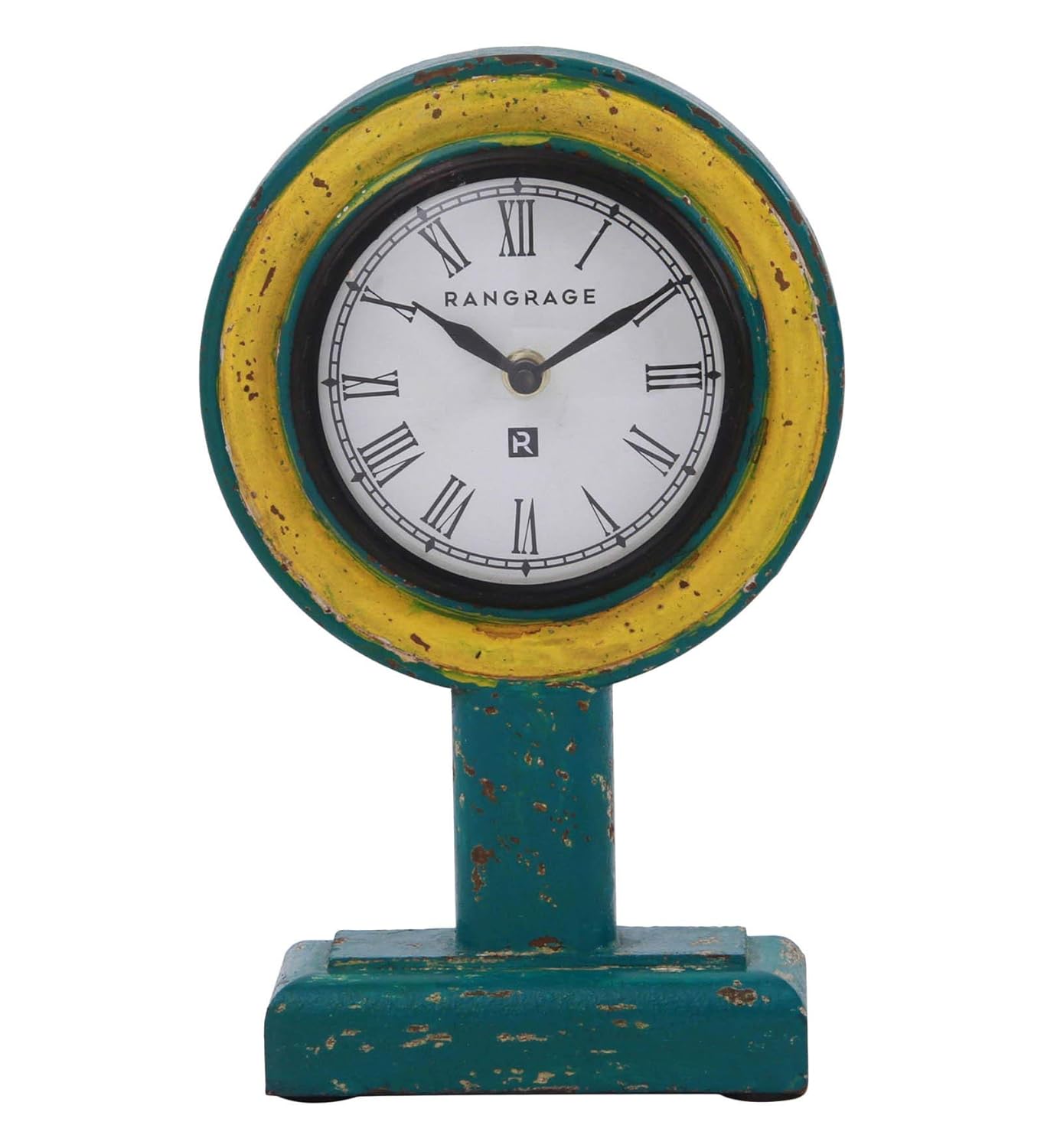 RANGRAGE Vintage, Antique Distress Painted Wooden Table Clock Yellow Handmade Handicraft