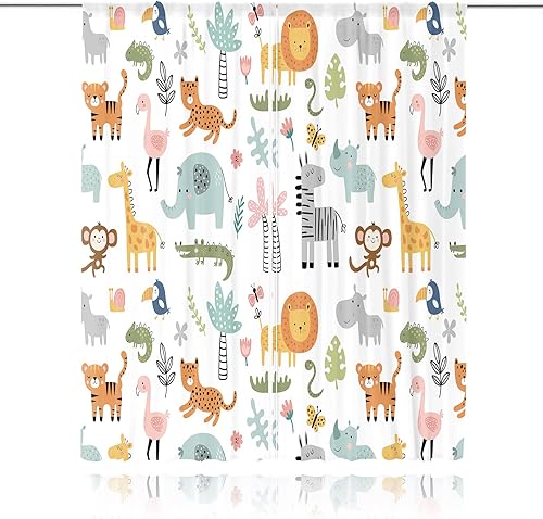 Miniatura 45 de MESHELLY Cortinas de safari para niños, 42 pulgadas de ancho x 63 pulgadas de alto, bolsillo para barra, lindos animales de dibujos animados