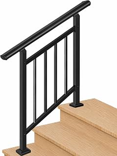 Metty Metal 3-Step Hand Rails for Outdoor Steps with Black Balusters
