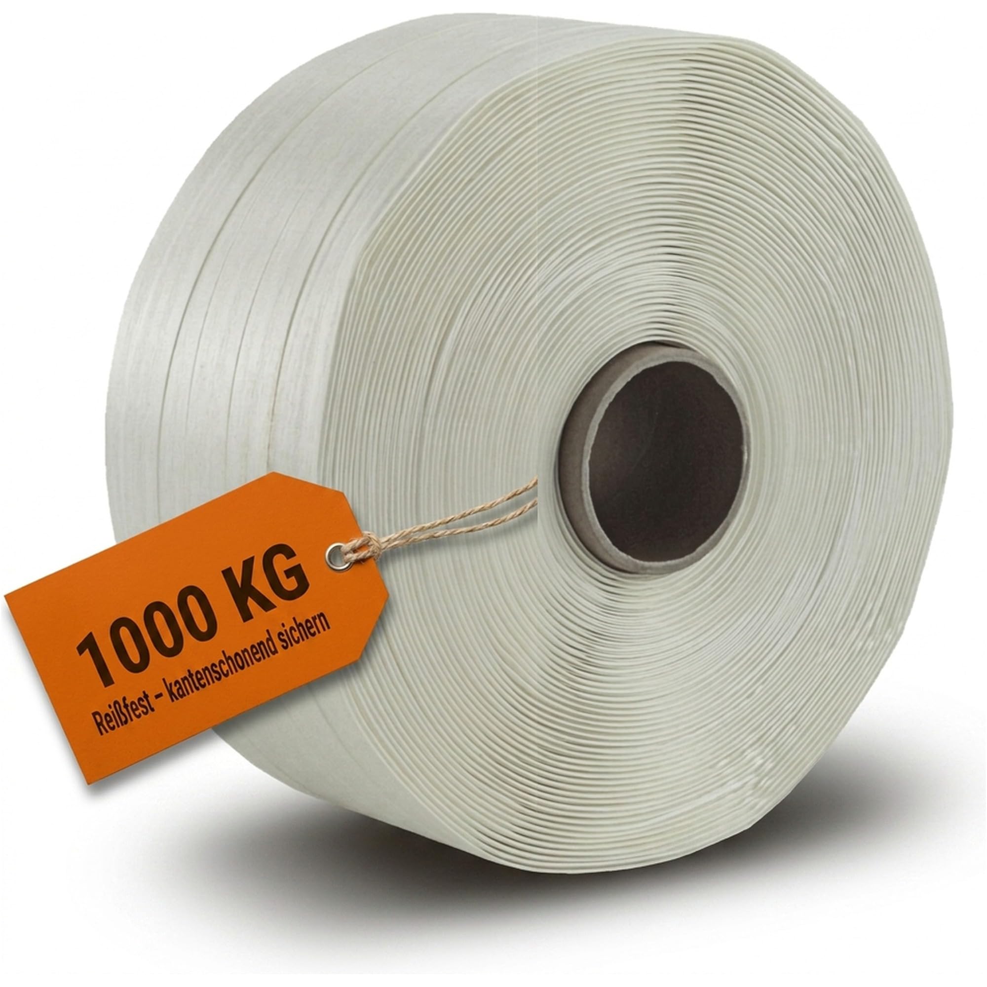 KK Verpackungen Textil Umreifungsband 25 mm x 500 m | 2 x Rollen, Reißfestigkeit 1000 KG | Polyester Hotmelt für scharfkantige Materialien | Kern 76 mm