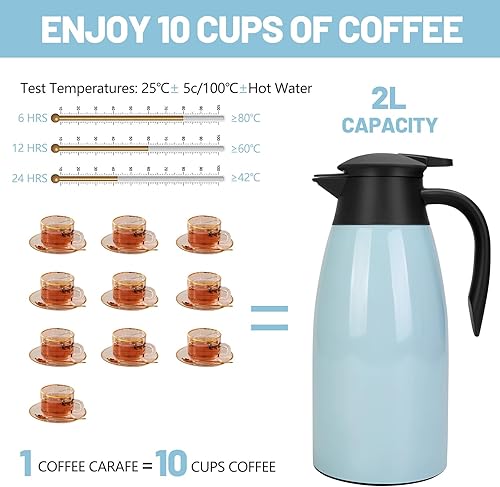 Miniatura 3 de Tgvasz Jarra térmica de café de 68 onzas para mantener el calor, jarra para líquidos calientes, jarra de café aislada al vacío de acero inoxidable