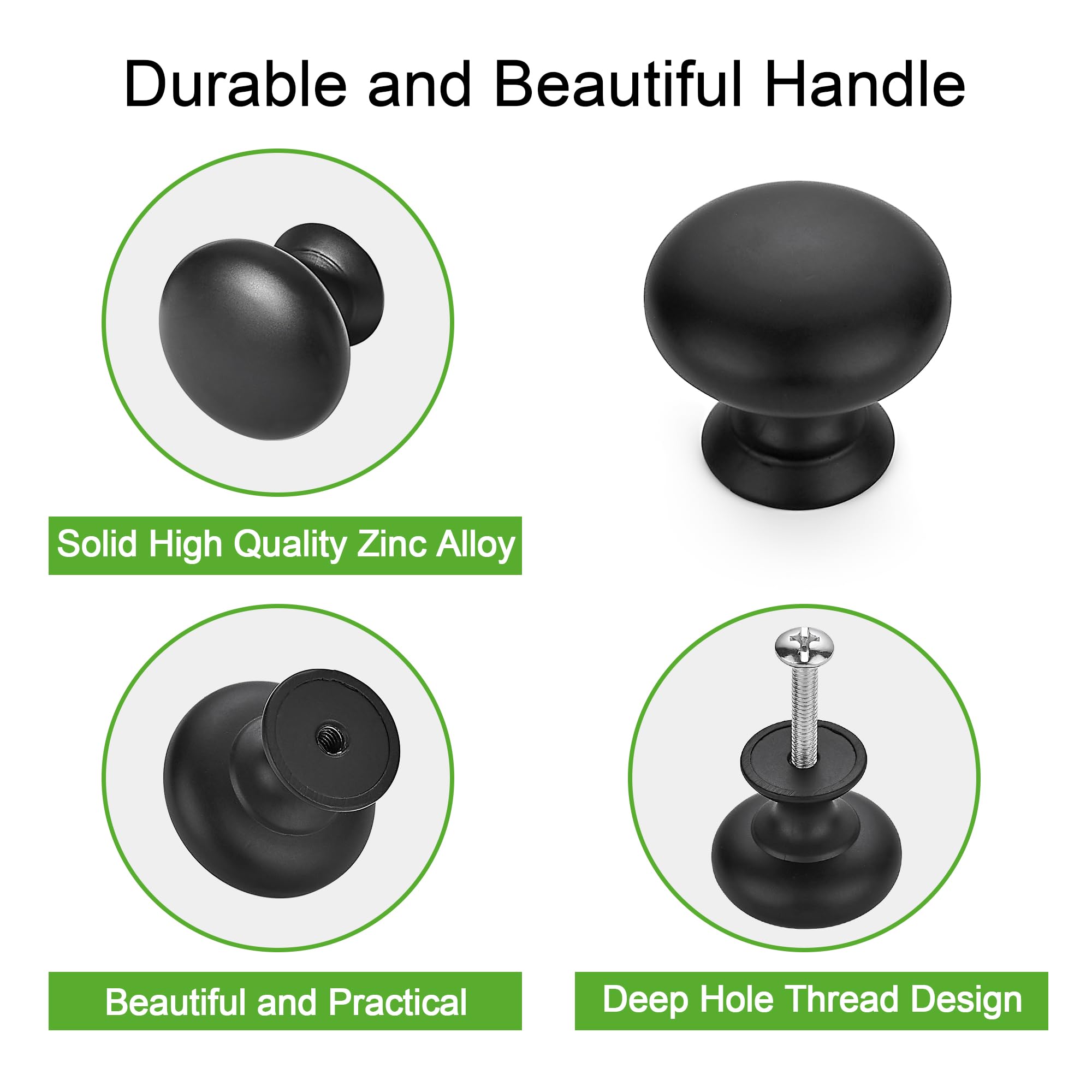 TUNNY Paquete de 10 pomos para gabinete, color negro mate para muebles de cocina, dormitorio, aparador, armario