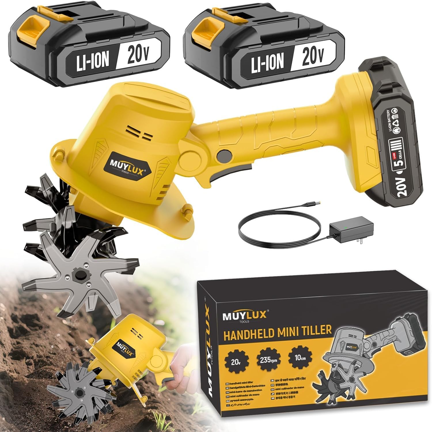 Cultivador manual inalámbrico para batería Makita de 18 V, fresadora de jardín con 2 dientes de acero, ancho de trabajo de 10,3 cm y profundidad de trabajo de 12,8 cm, diseño de mango