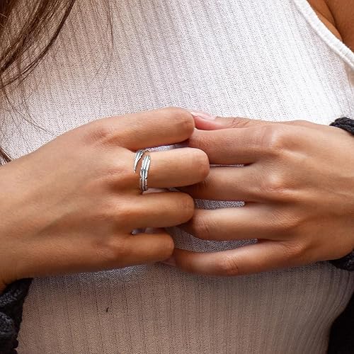 Miniatura 2 de Anillos de plumas de plata de ley 925 turquesa anillo ajustable vintage gótico acero inoxidable pluma anillo para mujer regalo