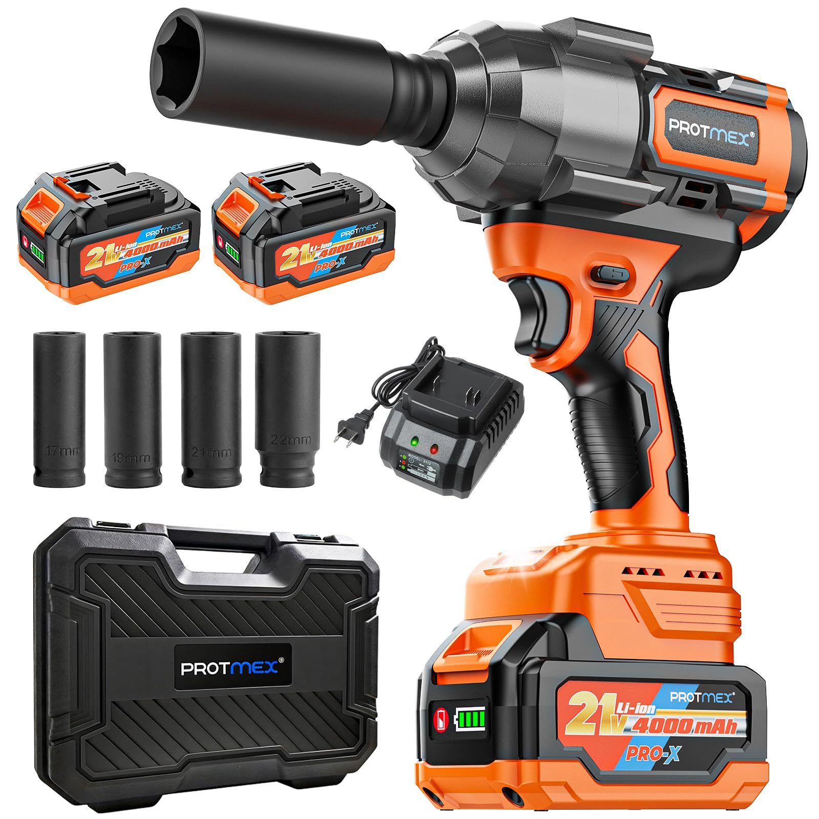 Protmex 1107Ft-lbs Cordless Impact Wrench, 1/2"