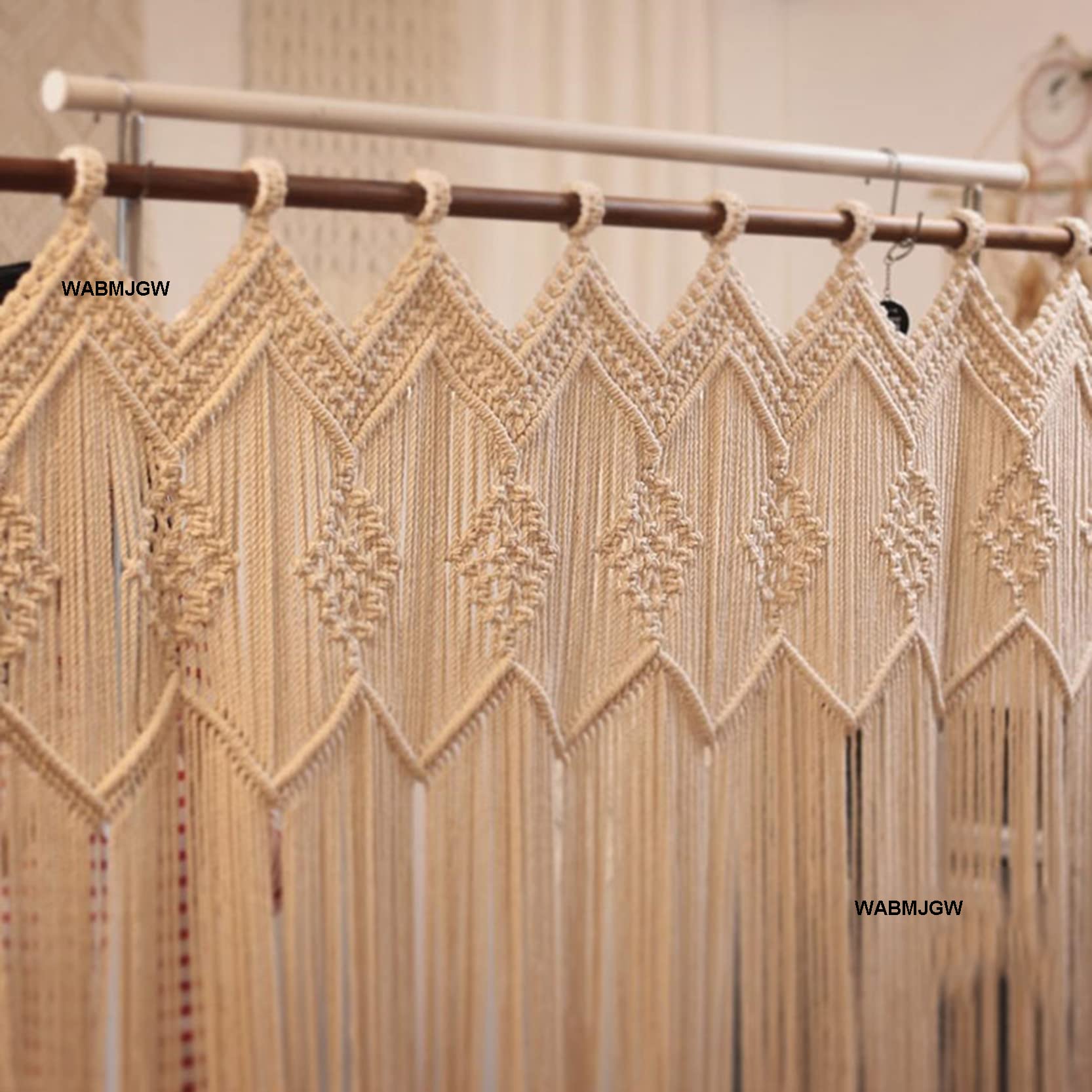 Makramee Wandbehang Große Wandbehang Textil Handgemachte Makramee Wandbehang Wanddekoration Baumwolle Kordel Makramee Vorhang Kunst Fenster Bordüre Beige-120x60cm